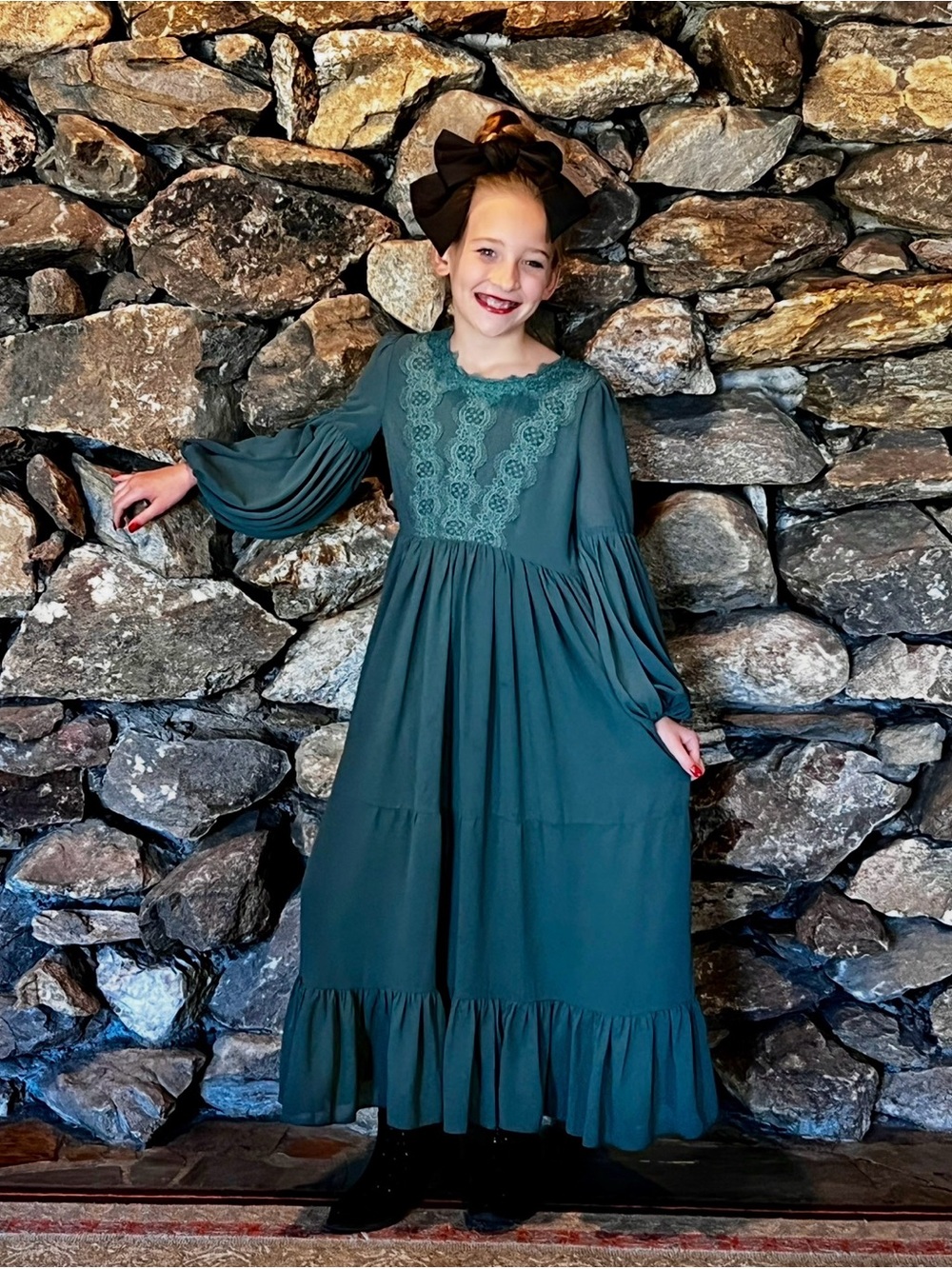 Joyfolie Teal Lace Yoke Maxi Dress for Girls
